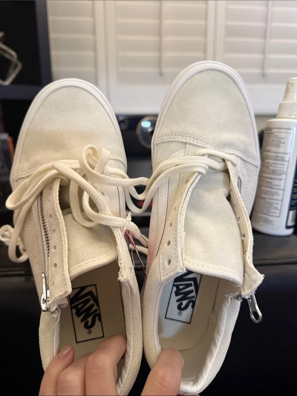 Vans White Suede Low-Top Sneakers with Side Zipper